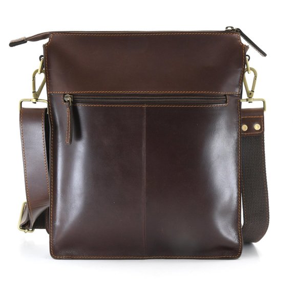392002 Tall Messenger Bag in Dark Brown Leather - Picture 2 of 5